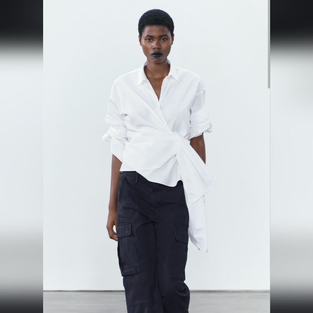 ZARA WHITE POPLIN WRAPPED WITH BOW SIDE TOP
